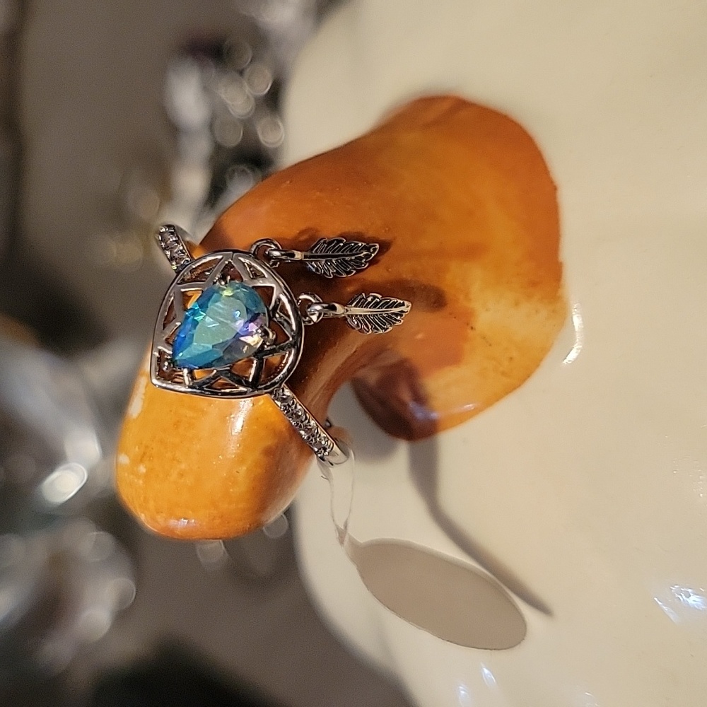 Size 8 bluestone dream catcher silver rhodium ring